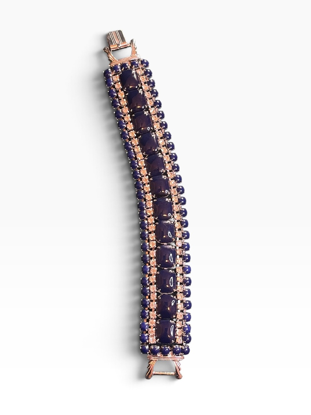 Vintage By Gale (Gale Grant) Navy Blue & Rhinestone Multi-Row Runway Bracelet